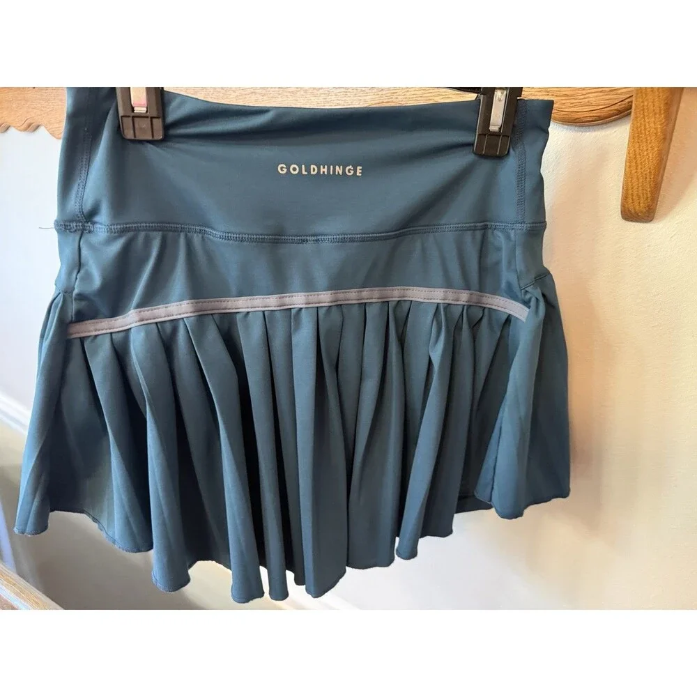 GOLD HINGE Pleated Tennis Skirt Skort Preppycore Size Med Pickleball Active Teal